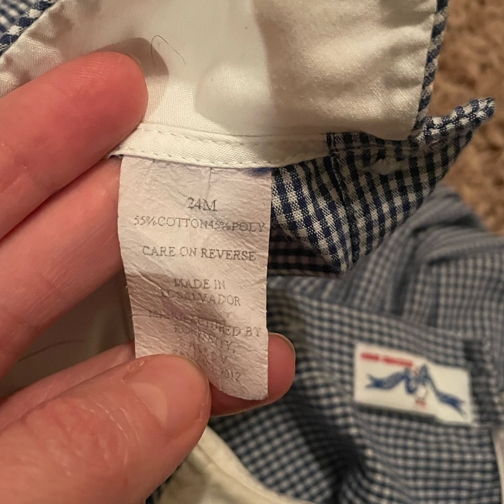Silly Goose Hand Smocked Charming Blue Checkered Kids Bodysuit with Train Design - Picture 5 of 5